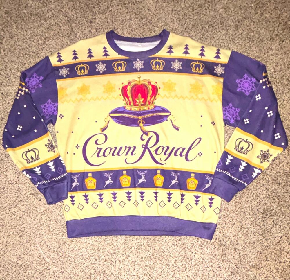 Crown Royal Men’s XL Graphic Print Fleece Crewneck Pullover Sweatshirt Purple